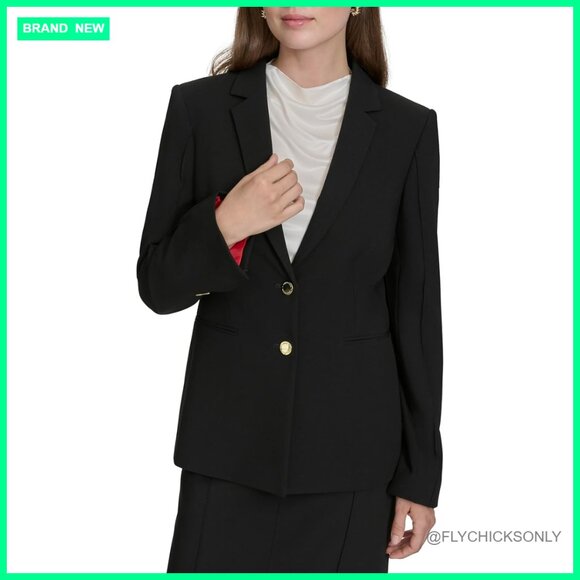 Two Button Woven Office Workwear Blazer with H Hardware